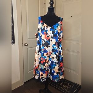 Donna Ricco Floral Midi Dress in Blue, Black, White, Orange